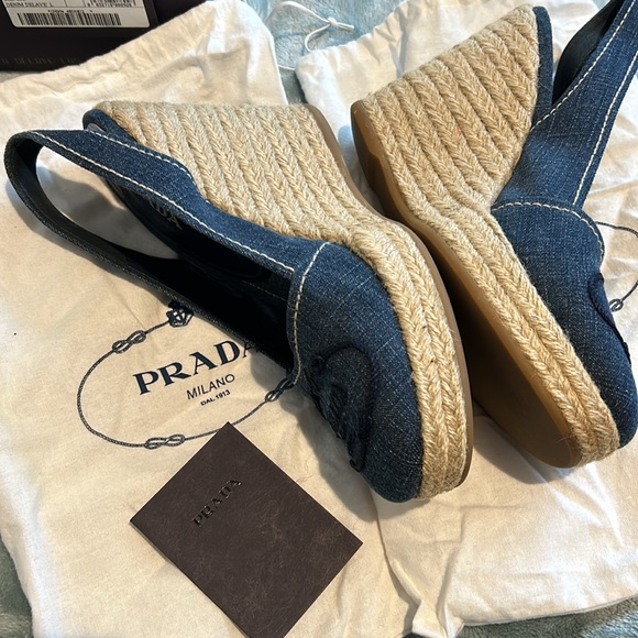 PRADA Denim Espadrille Italian Wedge Slingback Sandals-sz 39.5 (8.5-9 runs small - Picture 9 of 14